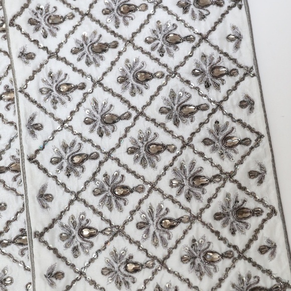 NWT Beaded Cushion Cover Holiday Embellished White Pillowcase Christmas NYE Lux - Picture 3 of 7